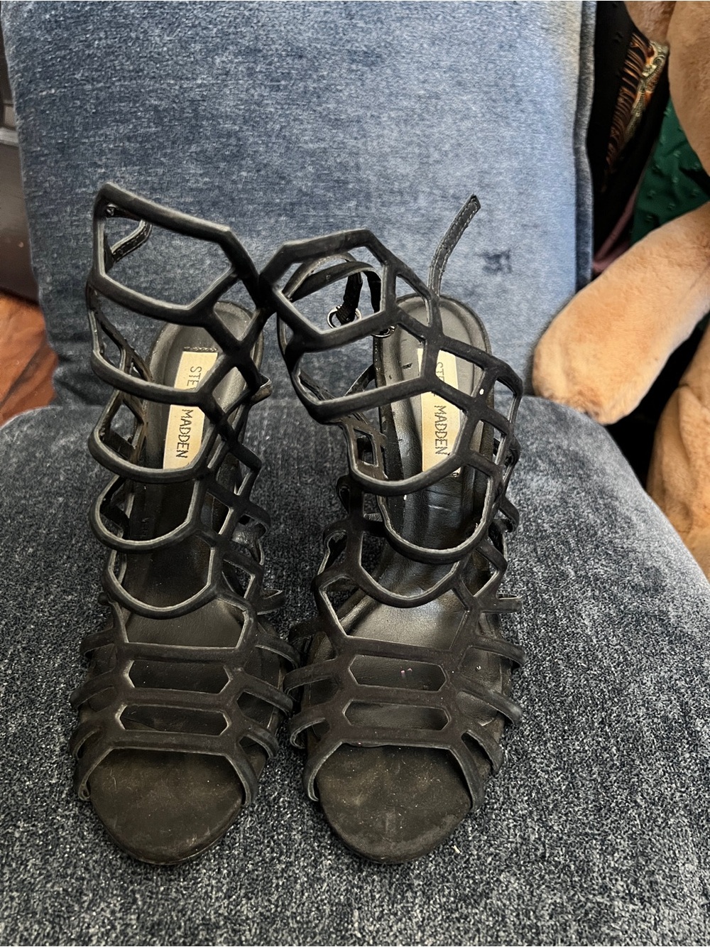 Steve Madden Black Geometric Cage Block Heels